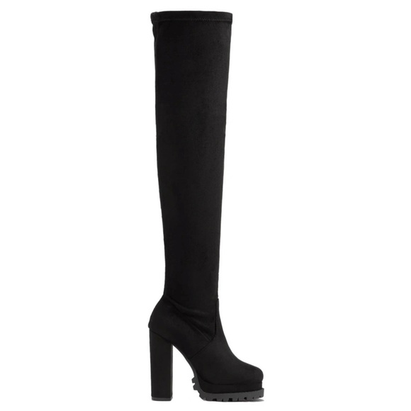 Faux Suede Stretchy Thigh High Lug Boots - Picture 8 of 12